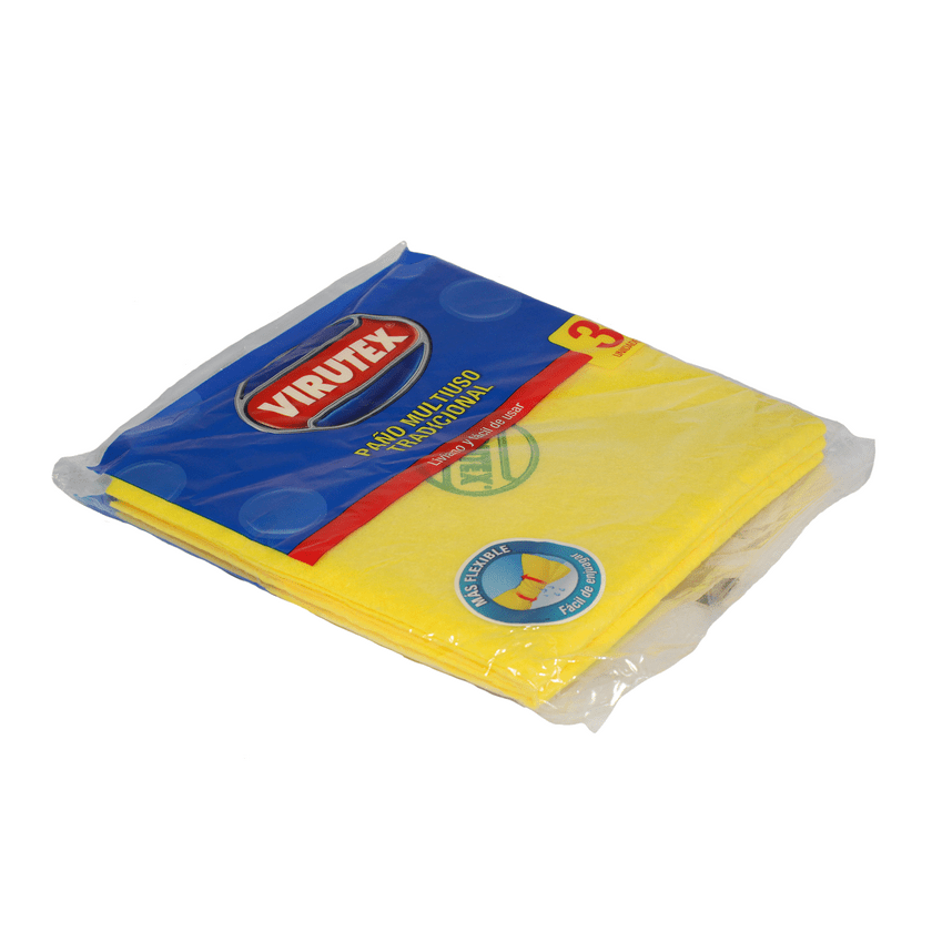 Paño Multiuso Amarillo Tradicional 36 X 36 Cm Virutex Paq 3Uni