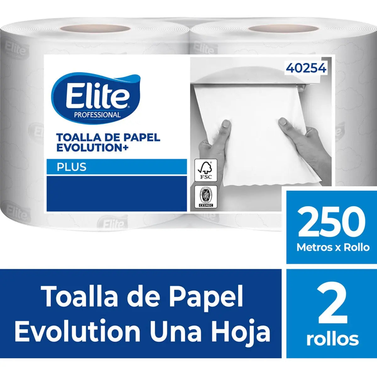 TOALLA PAPEL EVOLUTION ELITE UNA HOJA 2 ROLLOS 250 MT