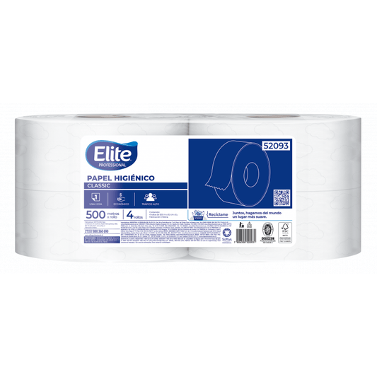 PAPEL HIGIÉNICO ELITE CLASSIC HOJA SIMPLE 4 ROLLOS 500MT